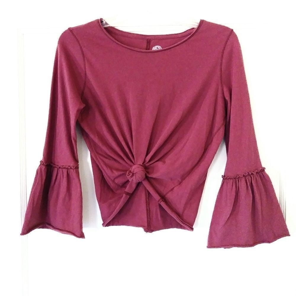 SO Pink Mauve Bell Sleeve Knotted Blouse Top
